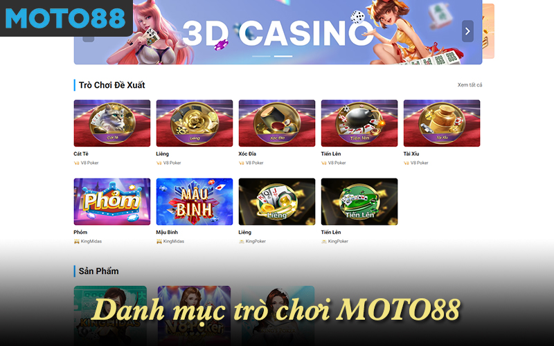 Danh mục trò chơi MOTO88 cập nhật liên tục từ nhà cung cấp lớn