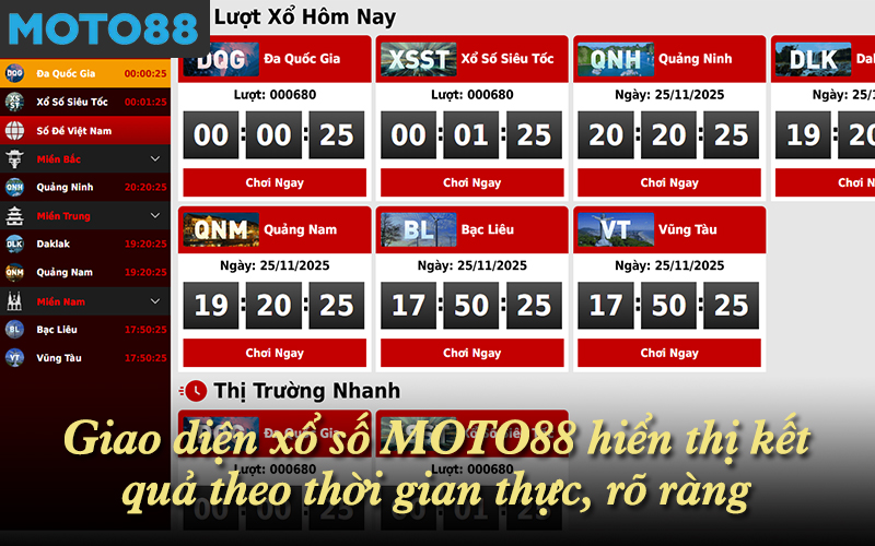 Giao diện xổ số MOTO88 hiển thị kết quả theo thời gian thực, rõ ràng