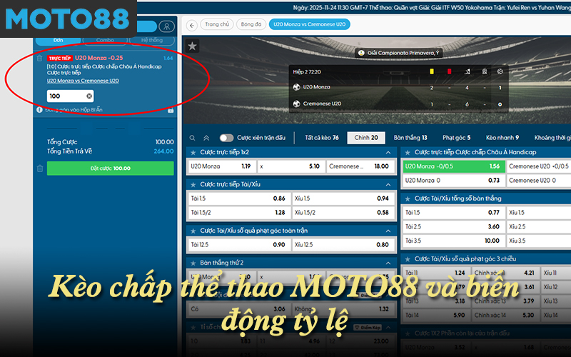 Kèo chấp thể thao MOTO88 và biến động tỷ lệ
