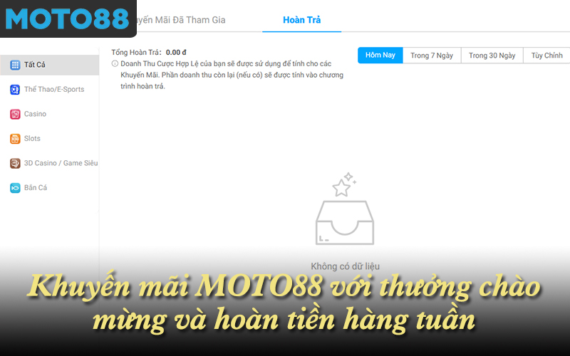 Khuyến mãi MOTO88 với thưởng chào mừng và hoàn tiền hàng tuần