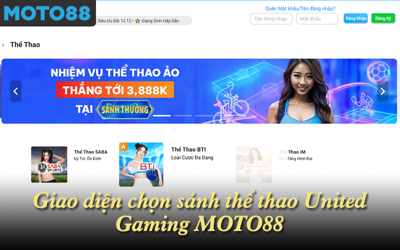 Giao diện chọn sảnh thể thao United Gaming MOTO88